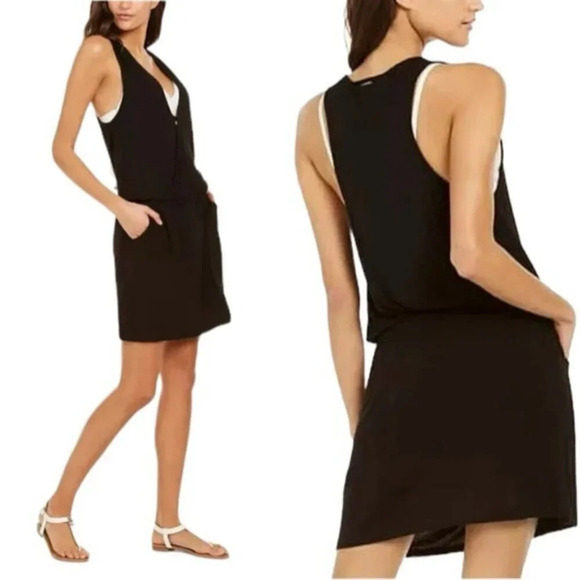 Calvin Klein Surplice Racer Back Tunic Swim Cover Up Dress Black Size L/XL NWT - Picture 1 of 11
